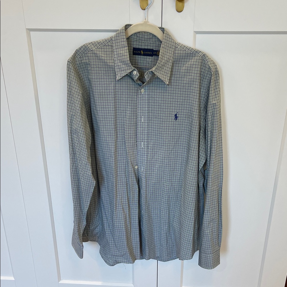 Ralph Lauren Men's Blue Green Checkered Button-Down Shirt